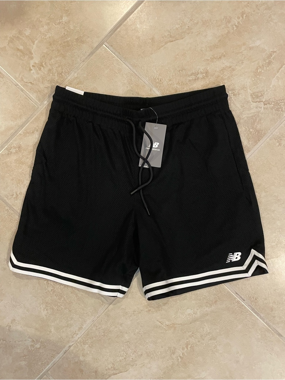 New Balance Black Athletic Mesh Shorts with White Trim